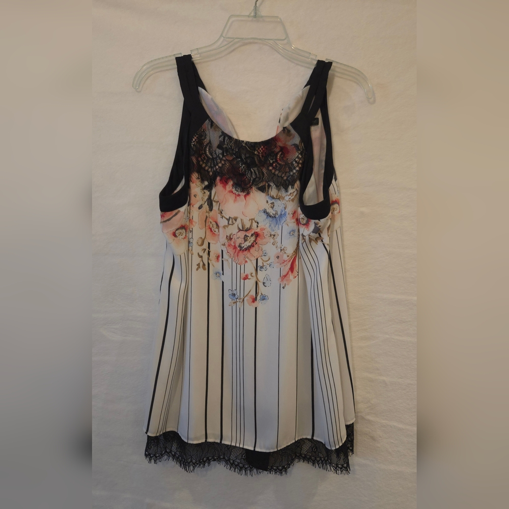 White House Black Market Women's (Size 8) Thistle Floral Striped Lace Top Blouse